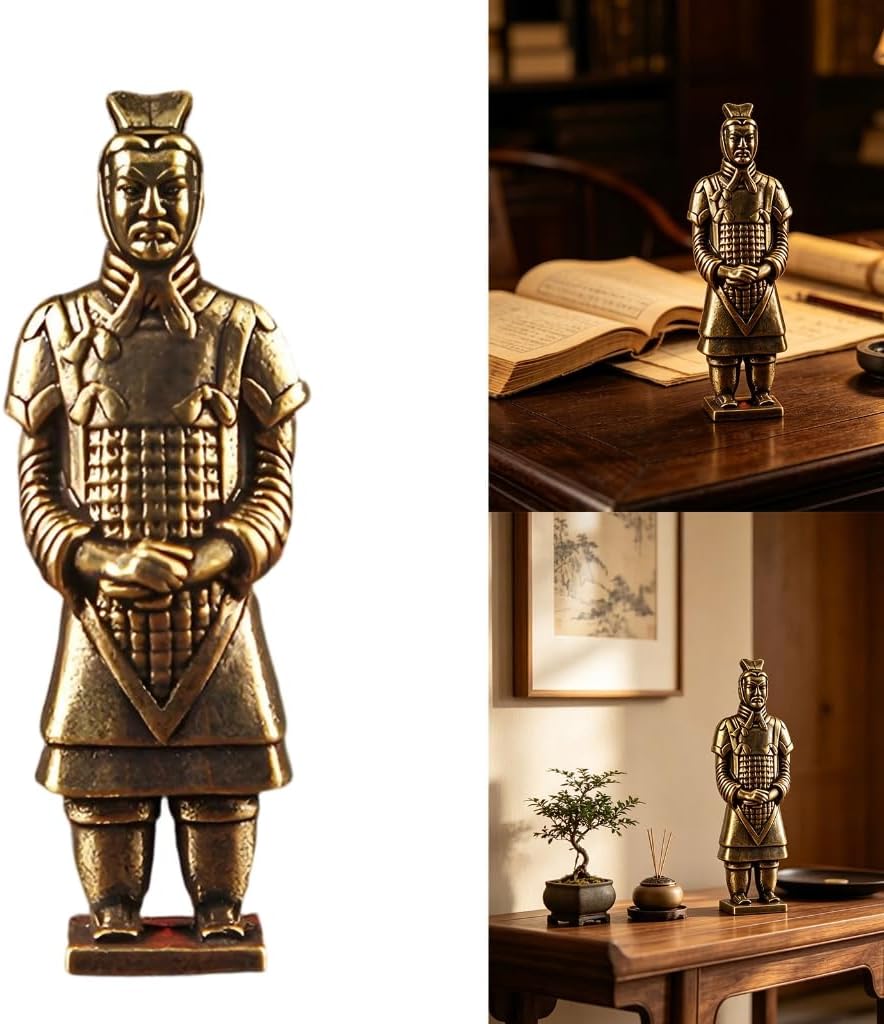 Desk Decors Chinese Terracotta Soldier Figurine Brasses Ornament with Antique Bronze Finish for Study Shelf Office Display and Collector Gift Use image 2