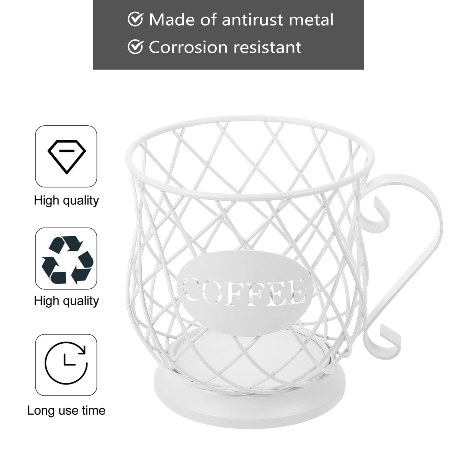 Veemoon Organizer Porta Cialde di Caffè in Metallo Bianco Cestino Porta Capsule, Tazza per Cialde da Caffè Grande Capacità, Contenitore Salvaspazio per Cucina e Bancone Ordinato