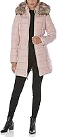 Vista 14 de Laundry by Shelli Segal Chaqueta acolchada elástica para mujer, abrigo largo de invierno con capucha de piel sintética