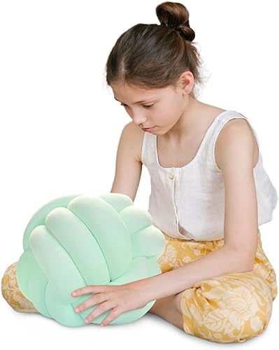 Almohadas redondas de nudo para decoración de habitación de niños, juguetes de peluche calmantes para aliviar el estrés (menta, 11 pulgadas11.0in)