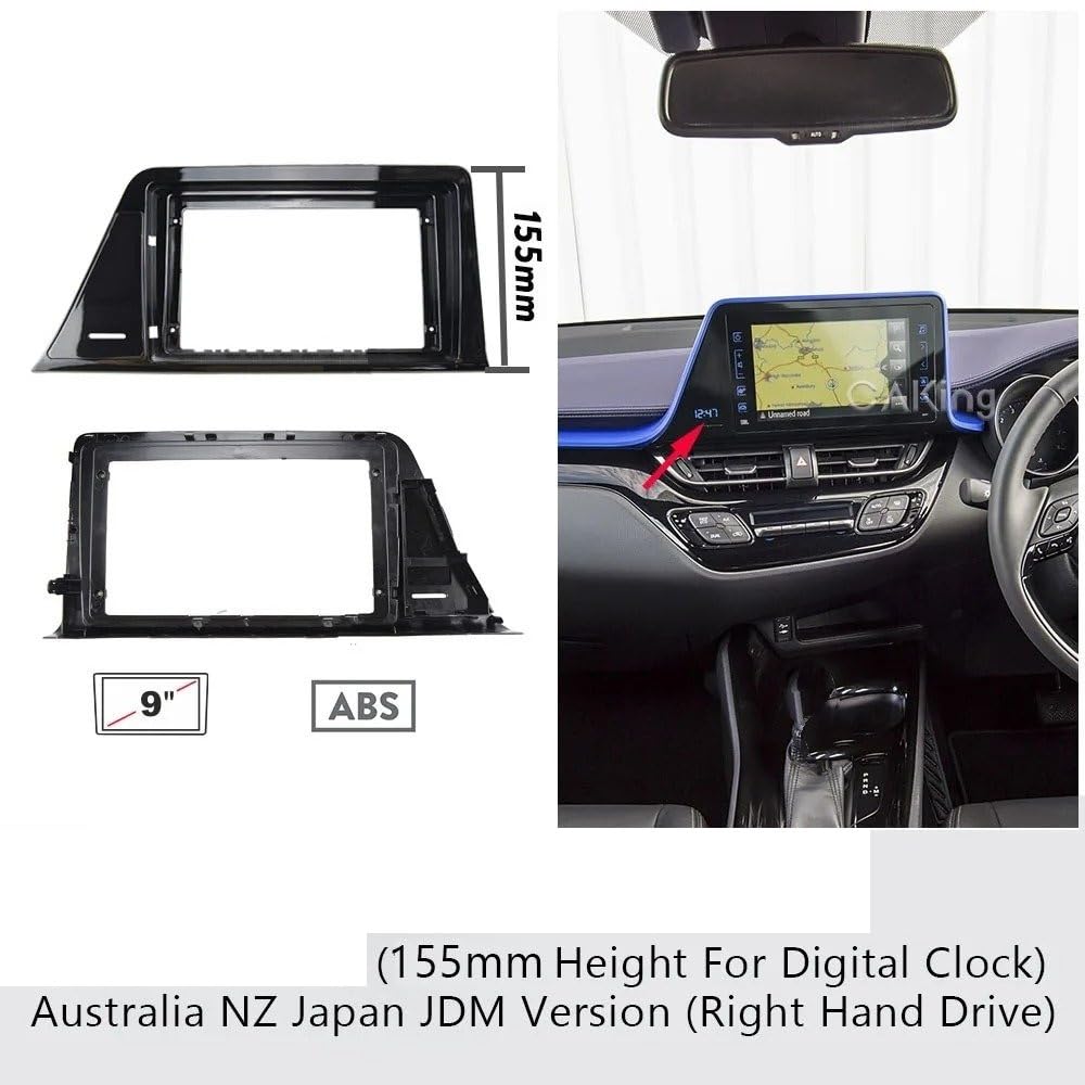 Panneau Tableau Bord Fascia De Voiture 155mm Hauteur 9 Pouces pour Toyota C-HR pour CHR 2016 – 2023 Panneau RHD Kit Tableau Bord Cadre pour Horloge Numérique