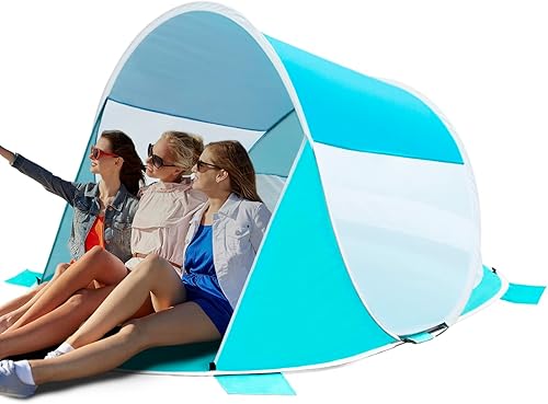 anngrowy Tienda de campaña de playa desplegable UPF 50+ tienda de campaña de playa para 3-5 personas, fácil instalación, tienda de campaña de playa,