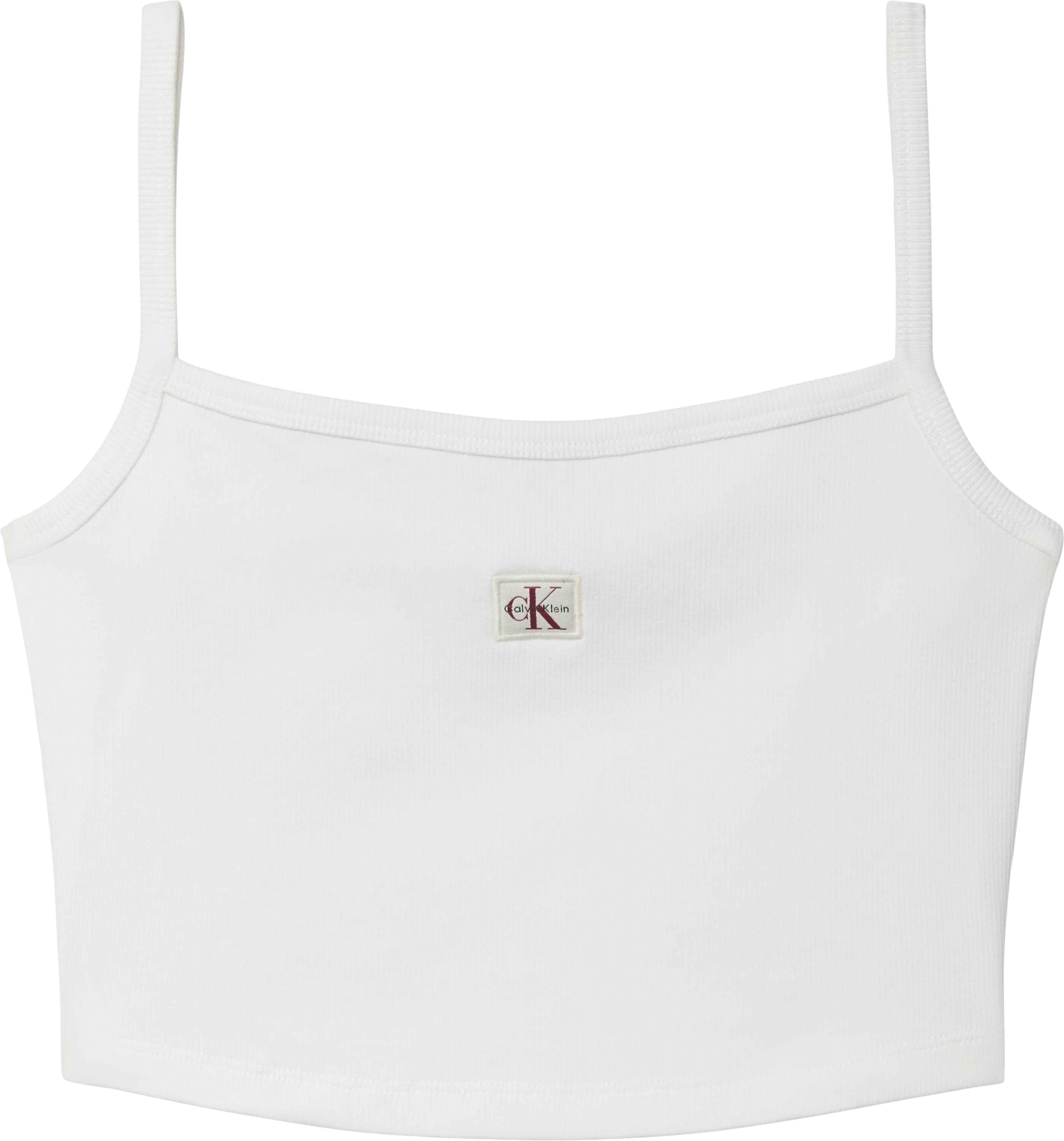 Calvin Klein Women's Sl Woven Label 2X2 Baby Rib Crop LV047F221G Tank Top, White, L