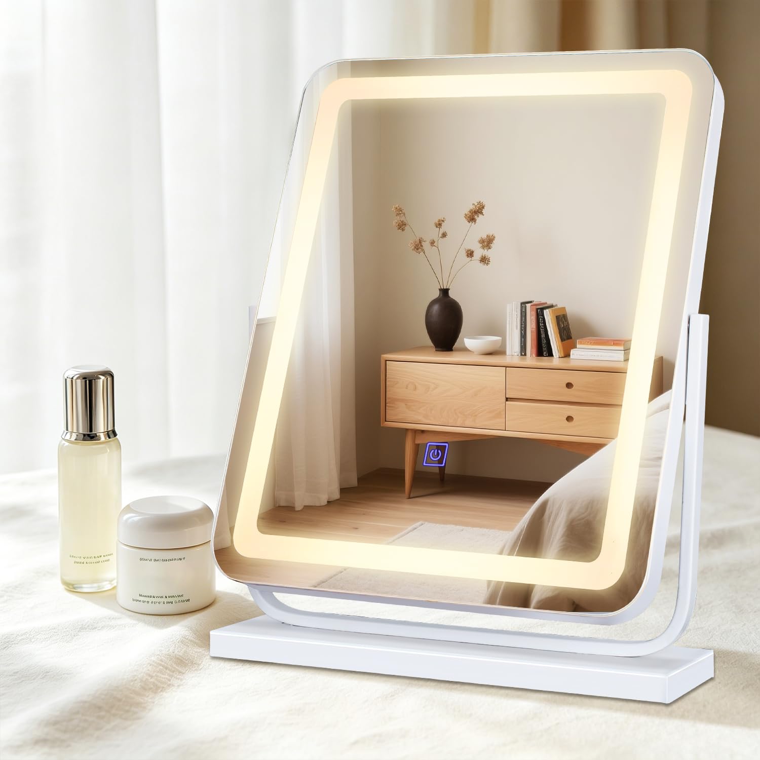 MantoLite Specchio cosmetico, dotato di illuminazione a tre livelli, girevole a 360 gradi e specchio cosmetico da tavolo dimmerabile, adatto per camere da letto e bagni.