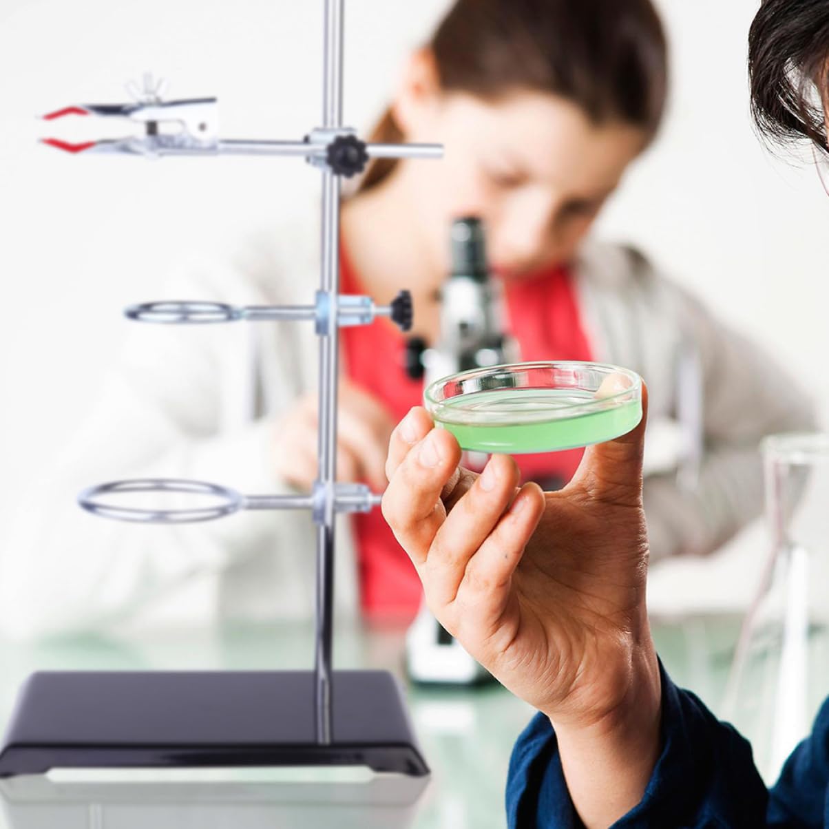 Laborstativ aus Metall mit Ringklemme und Trichterhalter Reagenzglasklemmenständer für Chemielabor Stabiles Tischstativ mit Laborstützringen und Klemmen