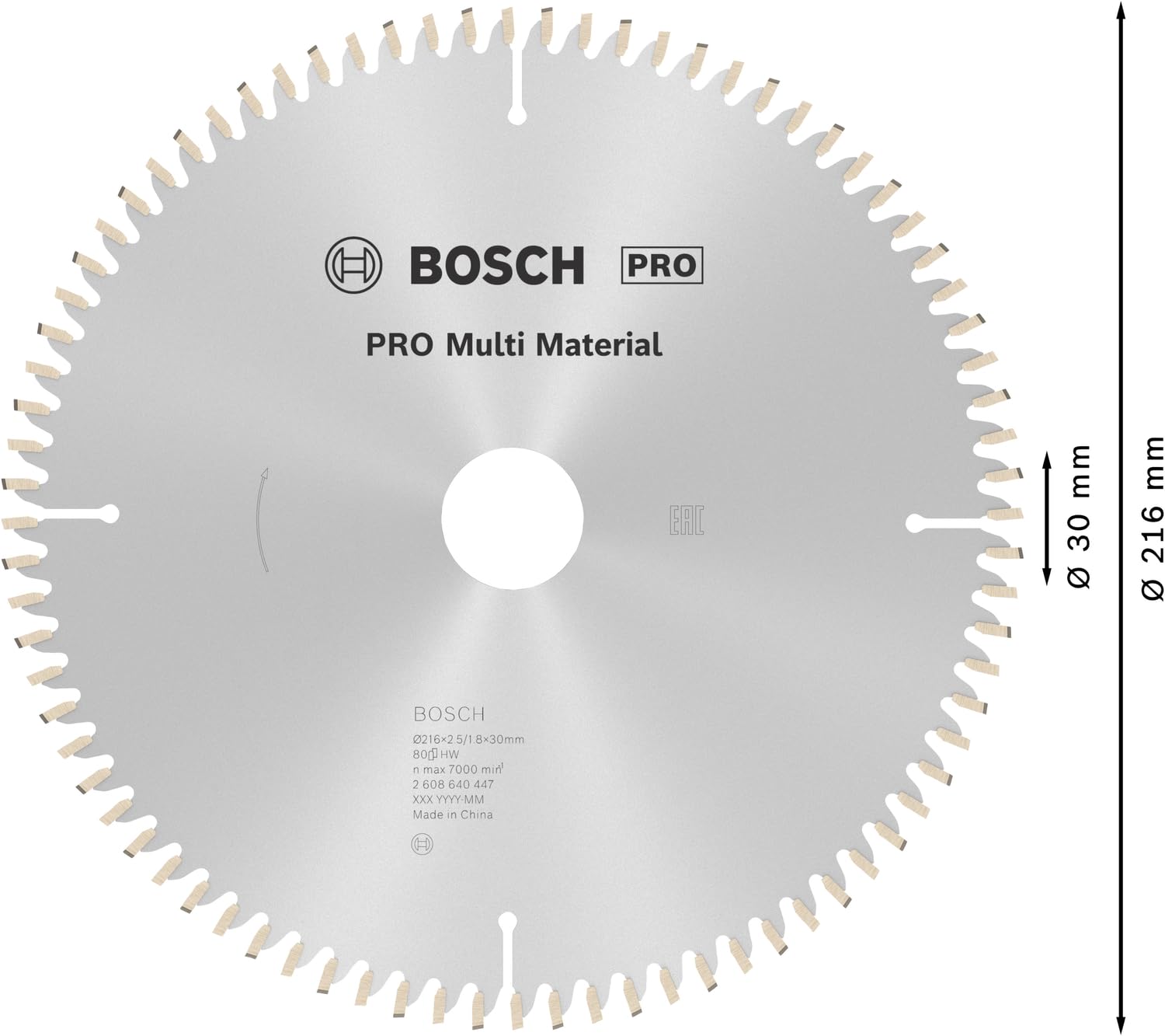 Bosch 1x PRO Multi Material Kreissägeblatt (für Aluminium, Kunststoff, Ø mm, Professional Zubehör kabelgebundene Kapp- und Gehrungssäge)