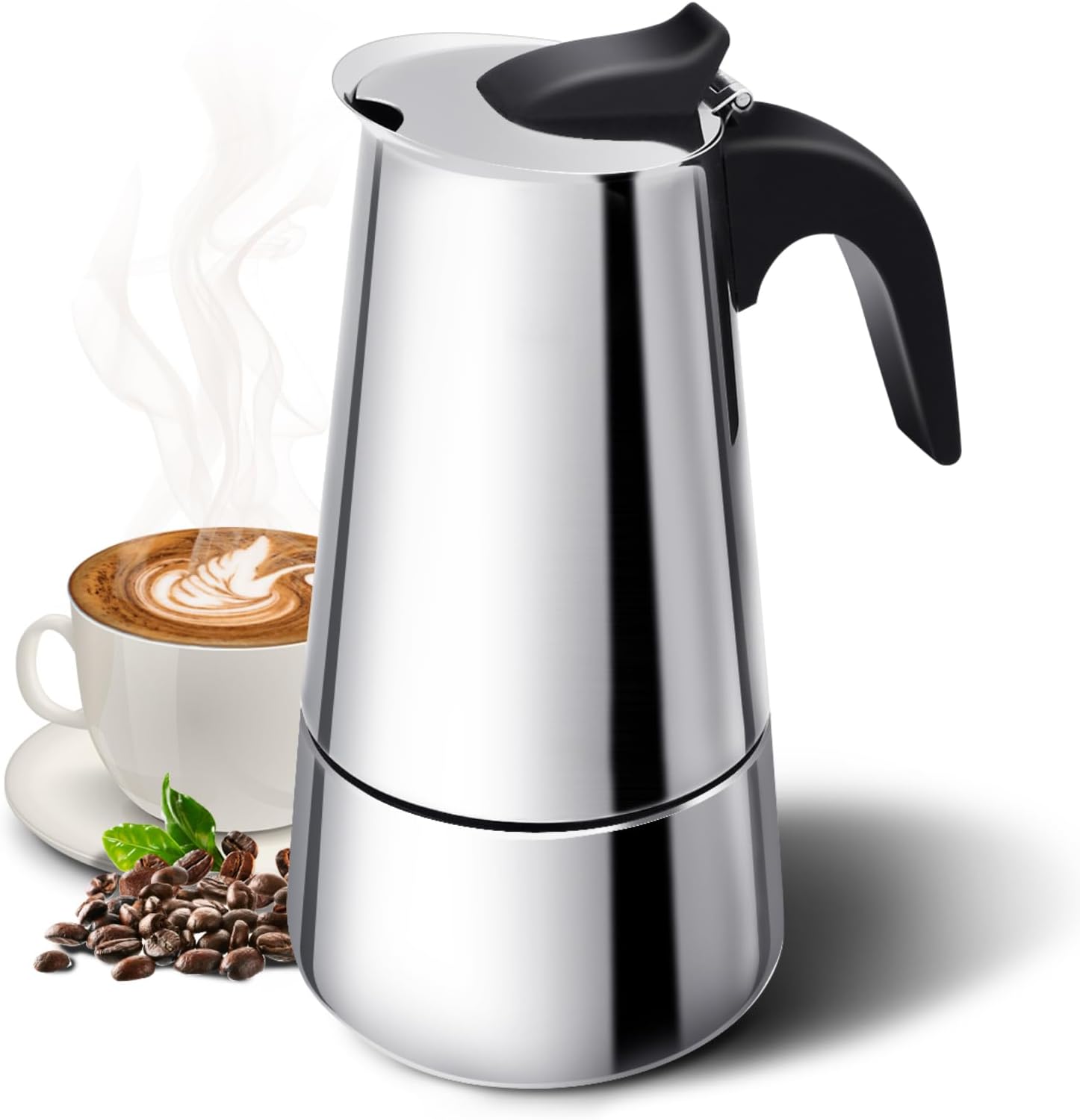 Godmorn Stovetop Espresso Maker, Moka Pot, Italian Coffee Maker 450ml/15oz/9 cup (espresso cup=50m), Classic Cafe Percolator Maker, Stainless Steel, Suitable for Induction Cookers,Silver