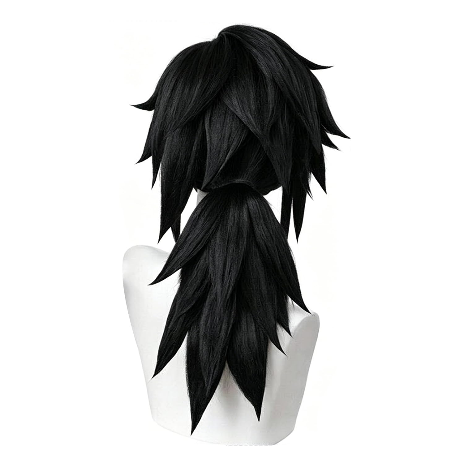Schwarz Spiky Ponytail Lange Cosplay Perücken für Unisex Männer Frauen Halloween Konventionen Cos Anime Party Hitzebeständig Kunststoff Kostüm Haare