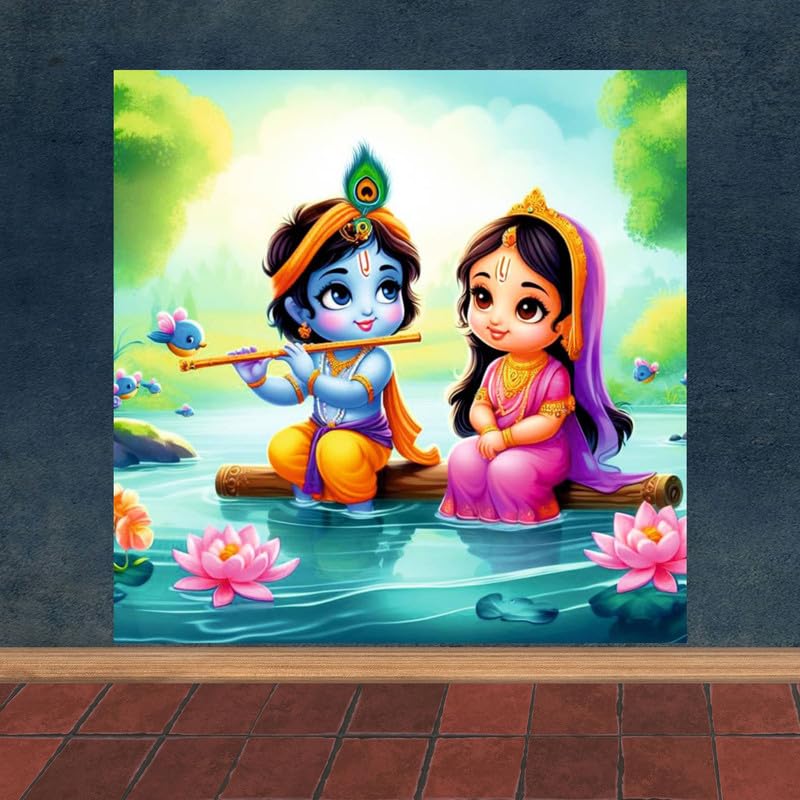 Image of British Terminal Cute little Bal Gopal Baby God Krishna| Kanha Ji | Laddu Lord Makhan Chor Painting Religious Poster for Pregnant Women for wall (matt thin vinyl,sticker,multicolor,unframed)| bj172