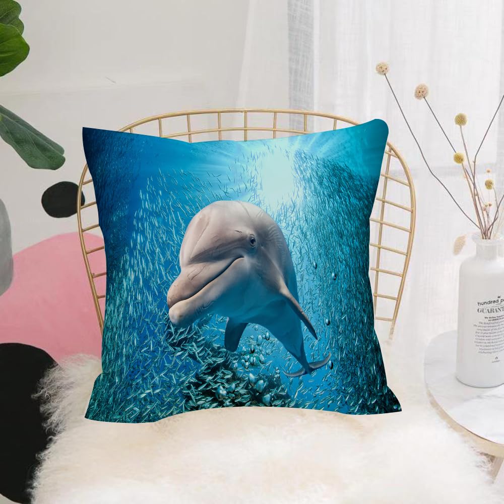 Hyosxw Sea Animals Decor, A Large Dolphin In The Fi - A10 Cushion Cover,Throw Pillow Case Home Decorative For Living Room Bedroom Sofa Chair 18X18 Inch,Sea Animals Decor, A Large Dolphin In The Fish Of The,Pillowcase 45X45cm