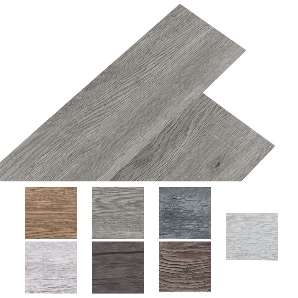 INMOZATA 36Pcs Self-Adhesive PVC Flooring Planks Floorboard Planks Waterproof Floor Stickers for Kitchen Bedroom Bathroom Home Floor Tile 91.5 X 15.2CM (Grey)