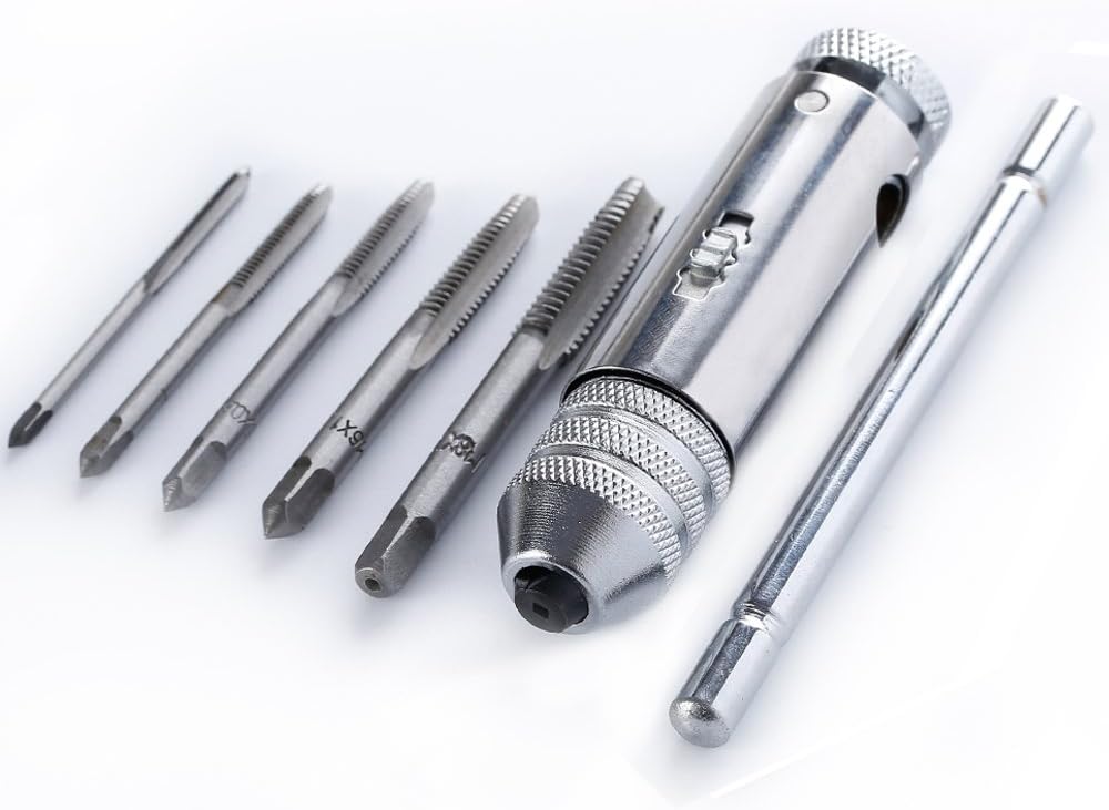 Rocaris Adjustable T-Handle Ratchet Tap Holder Wrench + 5pcs M3-M8 Machine Screw Thread Metric Plug Tap : Industrial & Scientific