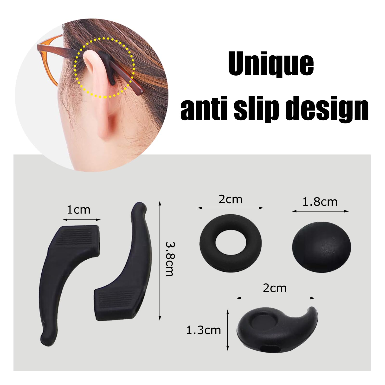 16 Paia Ferma Occhiali In Silicone - Antiscivolo Per Occhiali Da Vista, Sole, Lettura, Nero E Trasparente - Foto 5