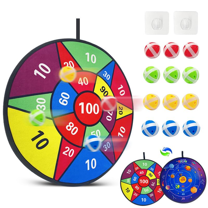 Rayyan Dart Board,Double Sided Dart Board,Dart Board Set with 12 Sticky Balls,Foldable Indoor Outdoor Party Safe Dart Game Toy,Darts Plate Parent Child Fun Interaction Toys,Birthday Toys Gift for Kids