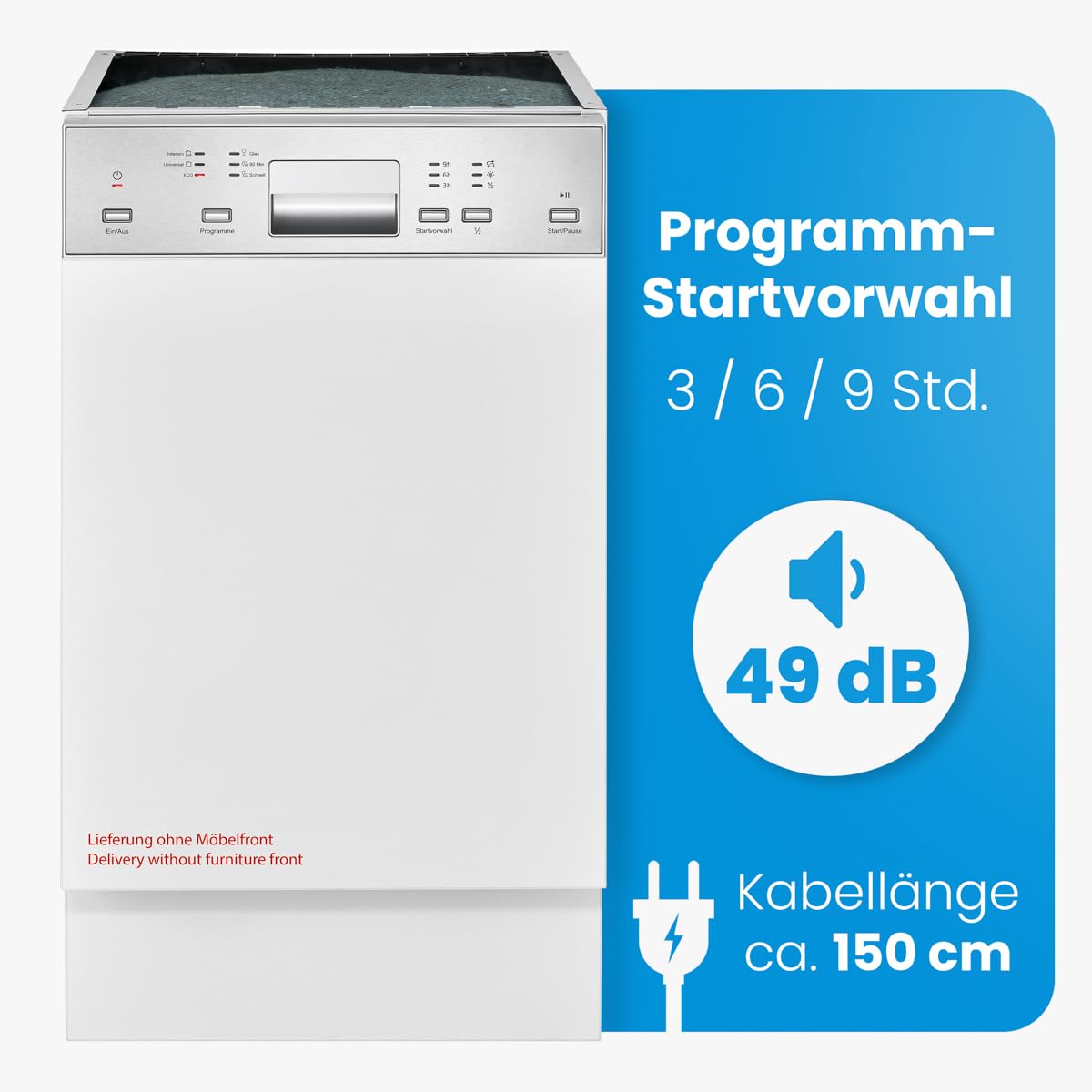 Bomann Geschirrspüler 45 cm teilintegriert Spülmaschine automatische Türöffnung Aquastop 6 Programme GSPE 7422 TI