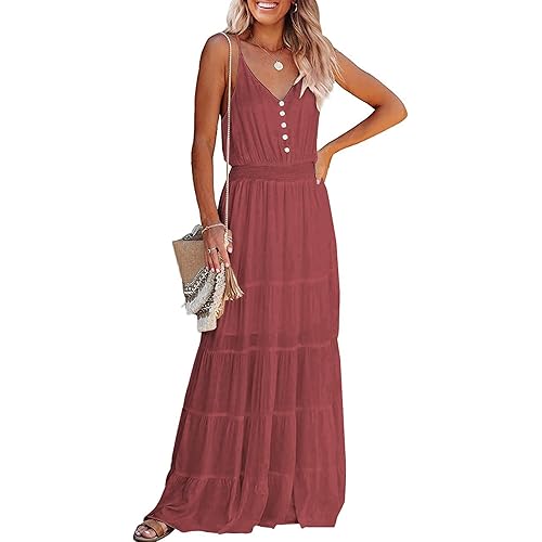 PRETTYGARDEN Women's Casual Summer Dress Spaghetti Strap Sleeveless High Waist Beach Long Maxi Sun Dresses