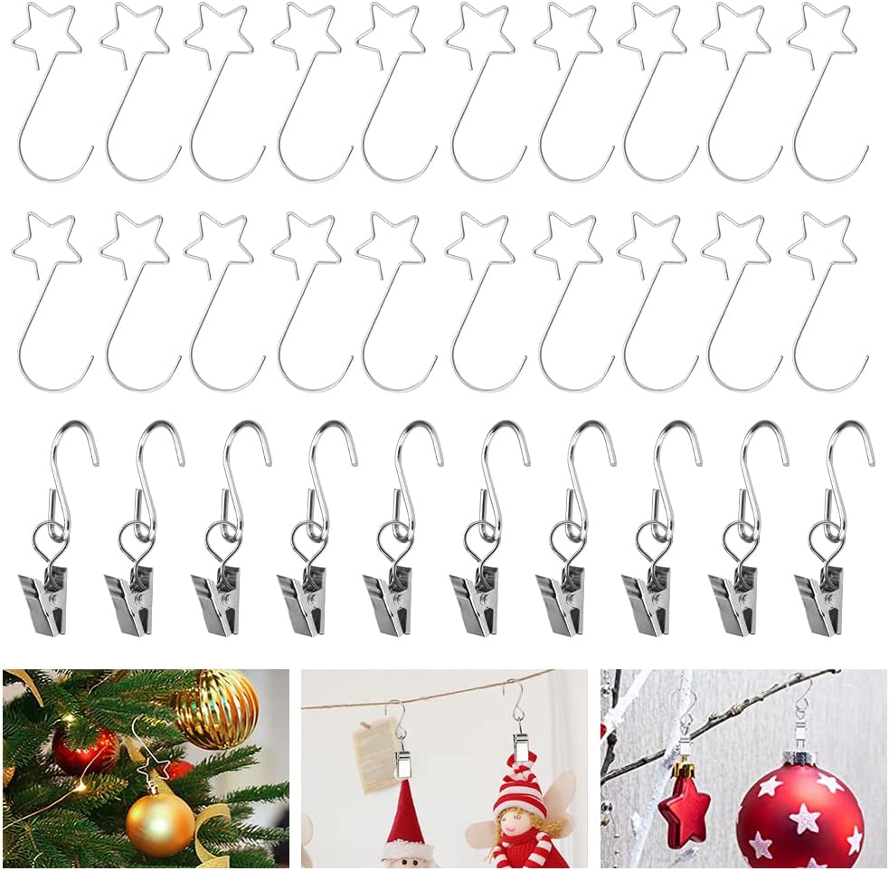 YONGORHEX 50 Pcs Christmas Ornaments Hooks 40 Star Shaped Ball Hangers