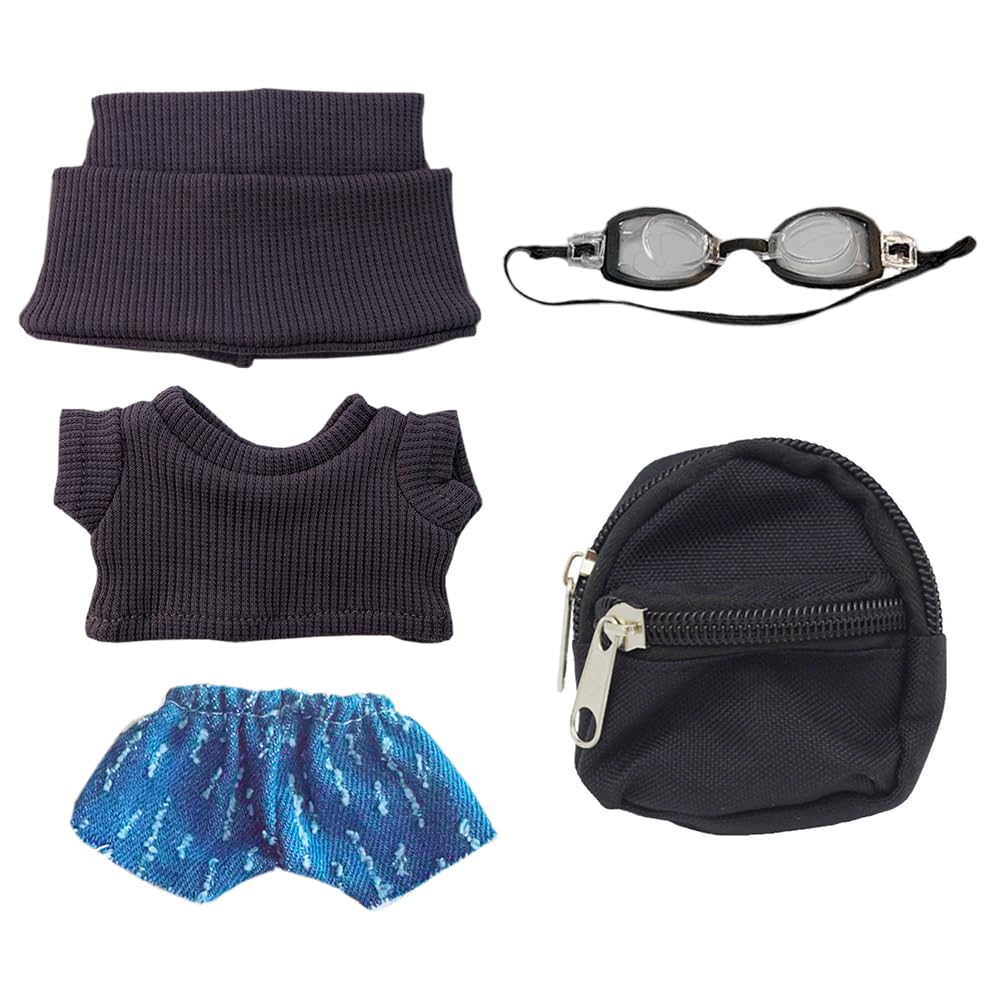 Doll Clothes and Accessories Set, Hat, Sweater, Jeans, Glasses, Backpack for 15-17cm Plush Dolls (Gray)