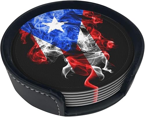 Miniatura 2 de Paquete de 6 posavasos con bandera de Puerto Rico para bebidas con soporte, divertidos posavasos de cuero retro impermeables antideslizantes para