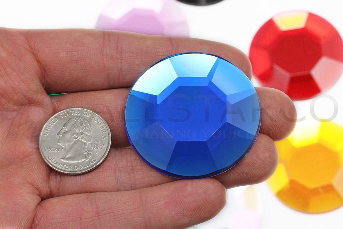 Allstarco 45mm Large Acrylic Cosplay Gems Flat Back Plastic Rhinestones for Jewelry Making Costumes, Scrapbooking, Props