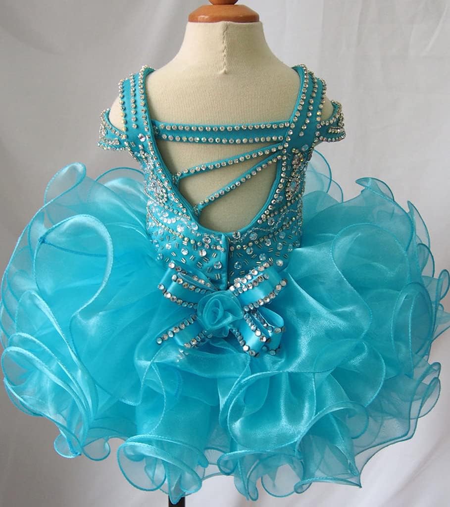 Baby Girl's Crystal Off The Shoulder Glitz Cupcake Pageant Dresses Princess Birthday Party Tutu Ball Gowns 3 Royal Blue