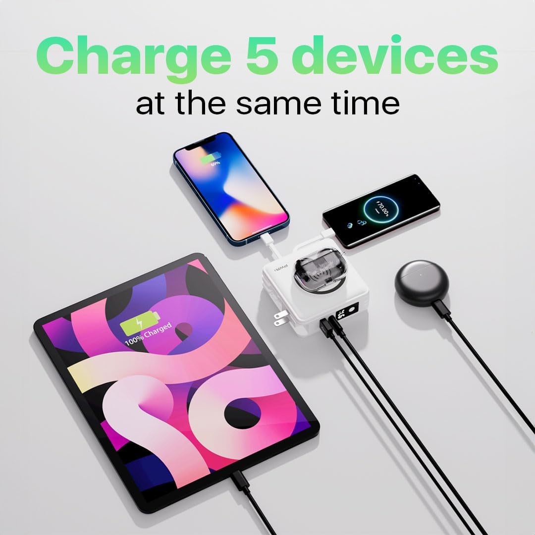 PWRMobile PWR Travel PRO 5-in-1 Power Bank with Case Included– 10,000mAh with Built-in Cables – 20W USB-C + 15W Wireless Charging – Compact Portable Charger for iPhone & Android- Black - Image 3