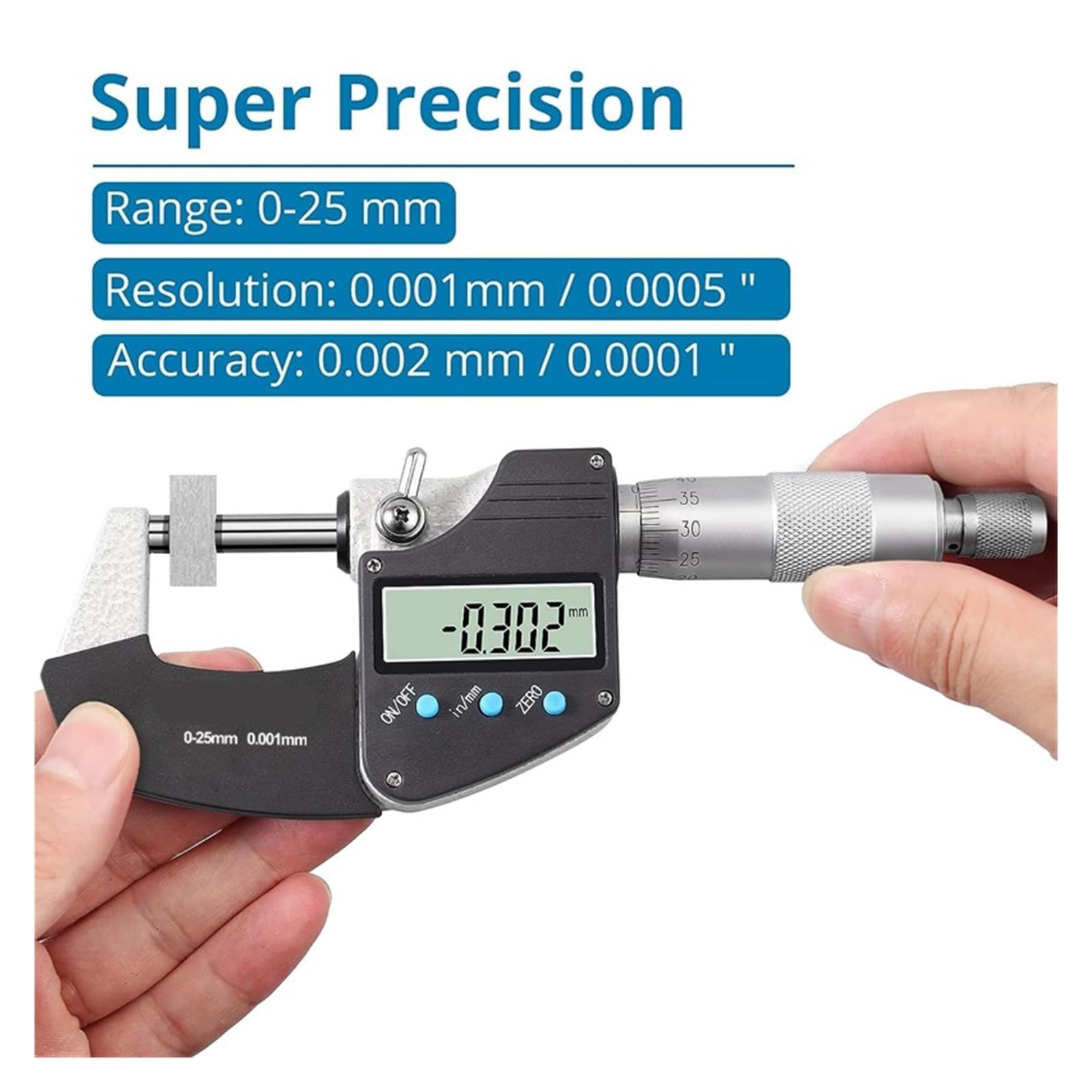 Micrómetro, Micrómetro digital de 0 a 25 mm con línea e electrónico exterior Calibre micrométrico,001