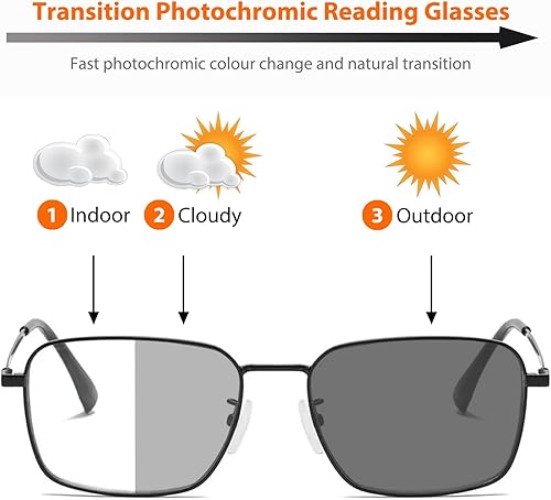 Miniatura 3 de K.LAVER Gafas de lectura fotocrómicas progresivas multifocales para hombre, lentes de sol multifocales de metal con luz azul con lectores