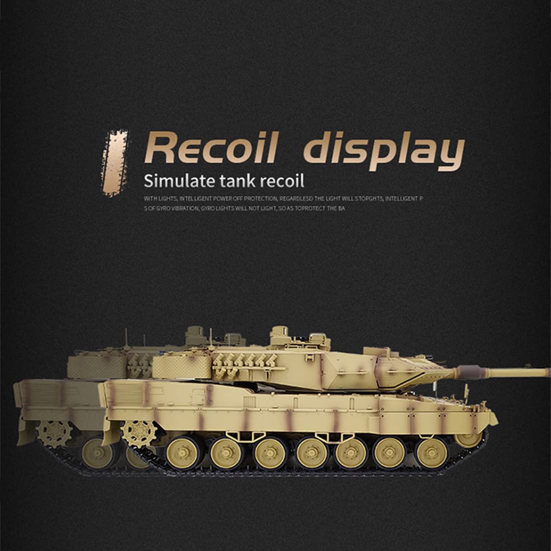 LAKIN RC Char Télécommandé Leopard 2A7 Allemand - Main Battle Tank avec Prise de Vue, Effet Sonore, Lumière LED et Fumée - Modèle Militaire Cadeau