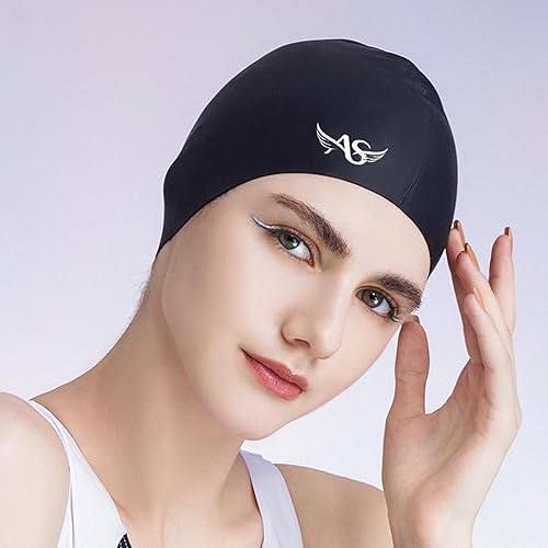 Miniatura 7 de Angel season Gorros de natación para mujer, de silicona, rizado, mediano y largo, diseño ergonómico para adultos, mantiene el cabello seco
