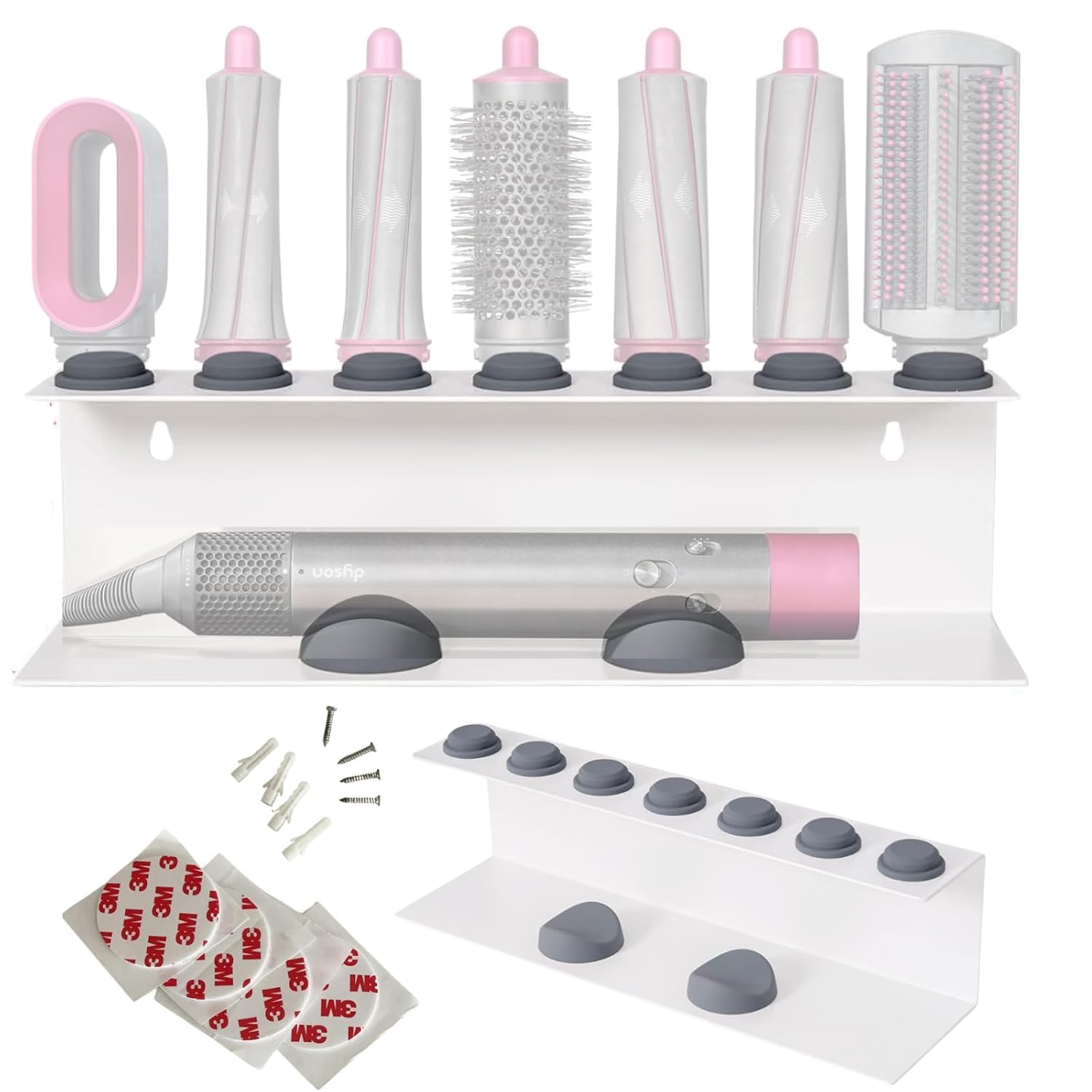 ARHAT ORGANIZERS Airwrap Attachments Holder Wall Mounted | Hair Airwrap Attachments Styler Organizer for Salon, Home | Space-Saving Self Adhesive, Wall Mount Rack, Countertop (White)-image-1