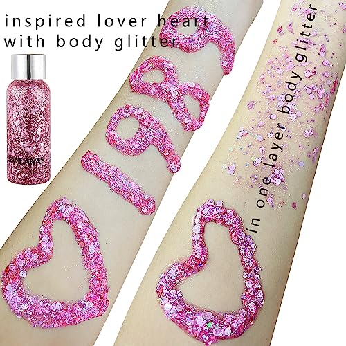 Meicoly Hot Pink Body Glitter,Singer Concerts Music Festival Rave Accessories,Mermaid Intense Glitter Makeup Face Glitter Gel,Chunky Glitter For Eye Lip Hair Nail,Sparkling Body Glitter Gel For Women #TOP2