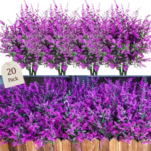 Sredumn 20 Bundles Artificial Flowers, artificial plants outdoor,UV Resistant Plastic Shrub Fake...
