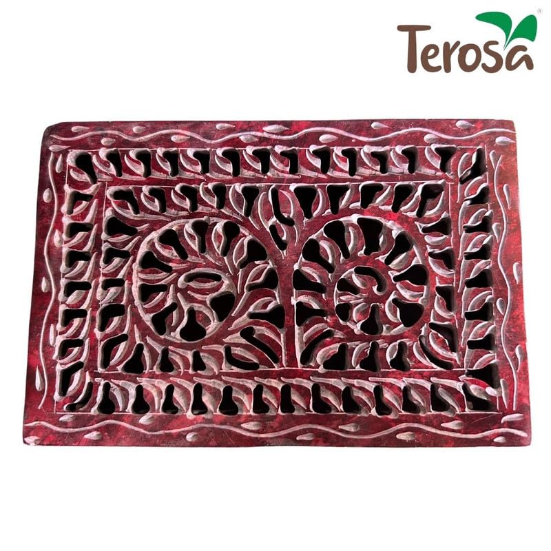 Terosa Shilp Jewellery Box or Decorative Box or Gift Box or Treasure Box | Rusty Red | | 6x4x1.75in Std | Hand-made Soapstone | Perfect for Rings, Earrings, and Small Treasures 1