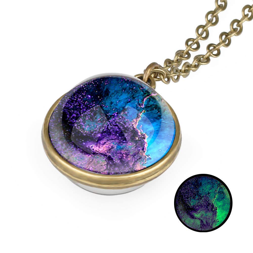 TebapiTebapi Unisex Luminous Starry Sky Fantasy Galaxy Pendant Necklace Two Sides Art Picture Cabochon Astronomy Solar System Star Beautiful Necklace Lover Gift