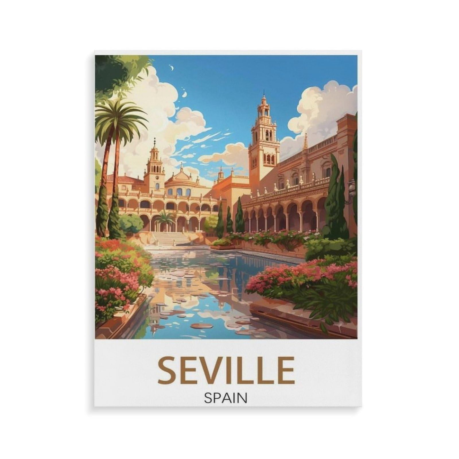 BEAYODKP DIY Paint by Numbers for Adults Canvas，Seville Spain，Landscape，DIY Oil Painting, Pictures Drawing Paintwork with Paintbrushes Decoration Gift(30x40cm-N27
