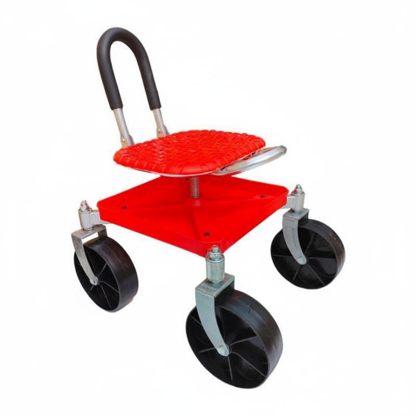 Sgabello con Ruote e Altezza Regolabile Ergonomico Sedia da Lavoro con Ruote Portatile Sedile da Giardino Girevole per Giardinieri, Anziani, Rosso