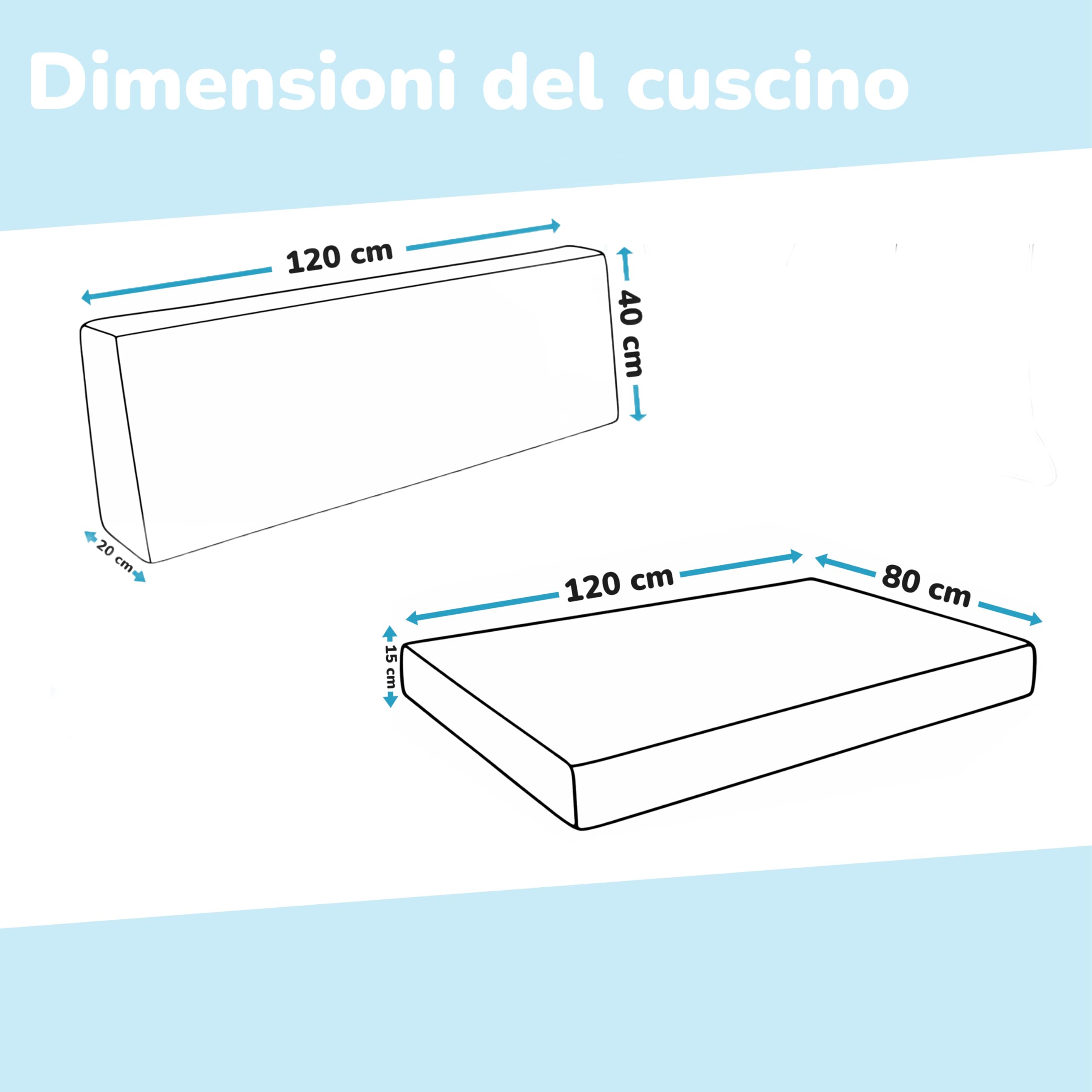 Cuscini per Pallet Impermeabili Beige 120x80 cm Seduta 120x40 cm Schienale Set di 2 Oeko-Tex Made in EU