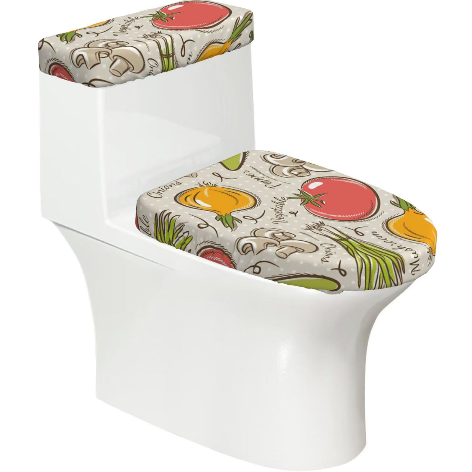Vegetable Fruit. Print Bathroom Decor Toilet Lid Cover And Tank Covers, Restroom Accessories Fits Most Round