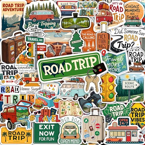 100Pcs Road Trip Stickers for Scrapbooking for Water Bottle - Gifts for Road Trip Travelers Roadtrip Decorations - Travel Vacation Stickers - Gift for Women & Men