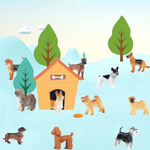 RCOMG 12 mini figuras de perro, figuras realistas de granja para cachorros, figura de plástico para niños pequeños, decoración de pastel