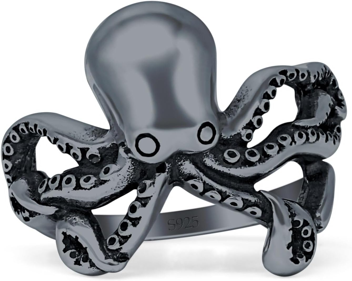 Blue Apple Co. Minimal 17.3mm Oxidized Octopus Ring Ocean Beach Vintage Style Fashion Statement Thumb Rings For Women 925 Sterling Silver Gifts For Her