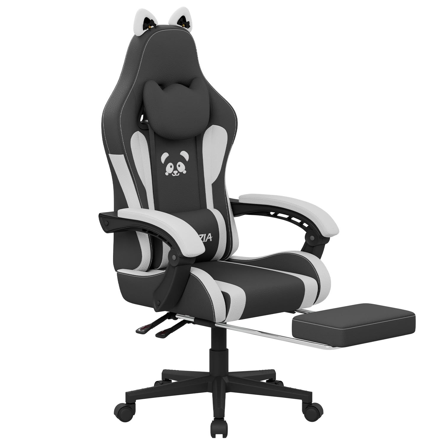 bigzzia Silla Gaming,Silla Gaming ergonómica con Orejas de Gato para niñas y Adultos, Silla de Juegos de Ordenador Ajustable en Altura con reposacabezas y Soporte Lumbar de Masaje (Blanco)