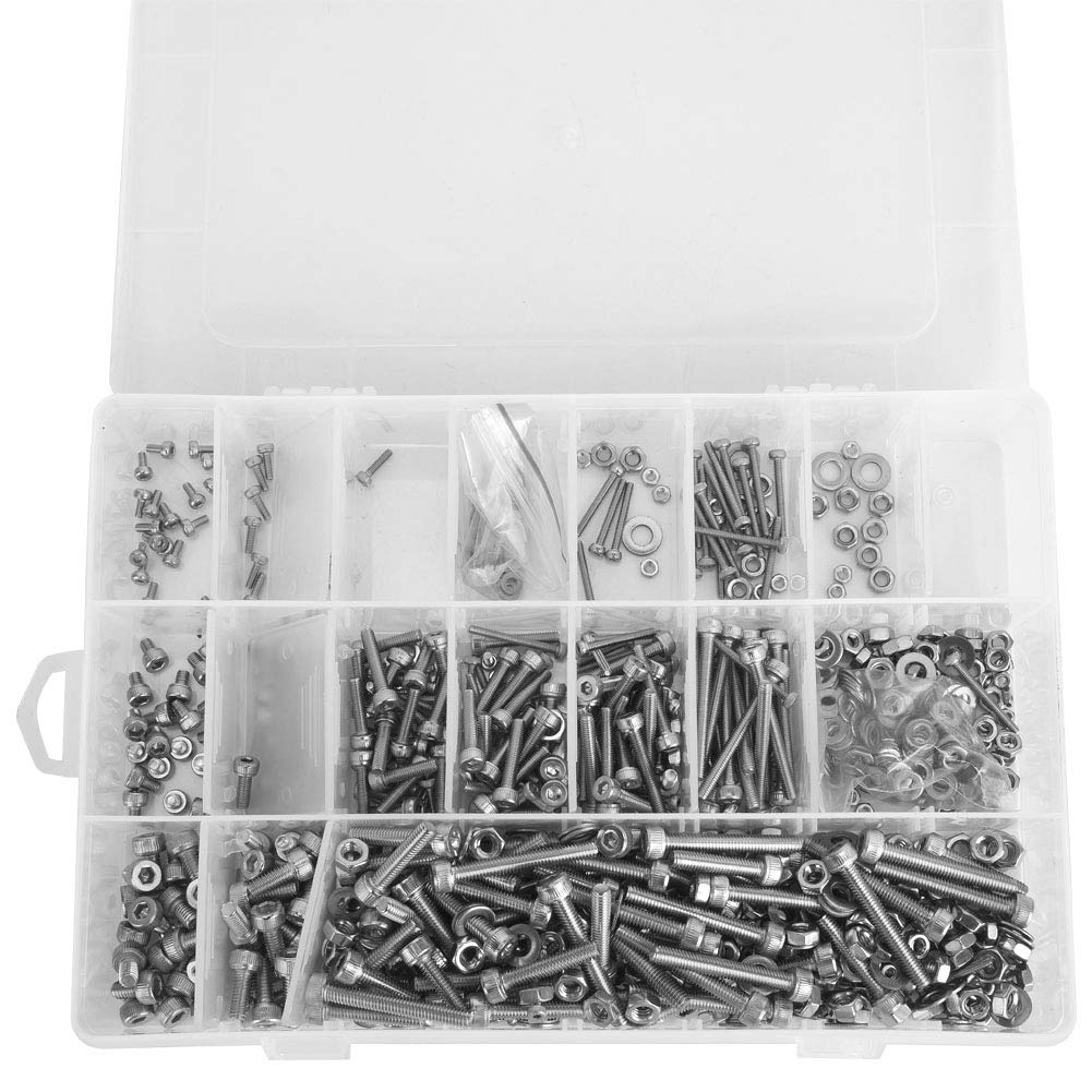 1080-teiliges Innensechskantschrauben-Set, Edelstahl 304 Schrauben-Sortiment mit Muttern und Flachringen M2 M3 M4 für Elektronik, Haushaltsgeräte und Präzisionsmaschinen