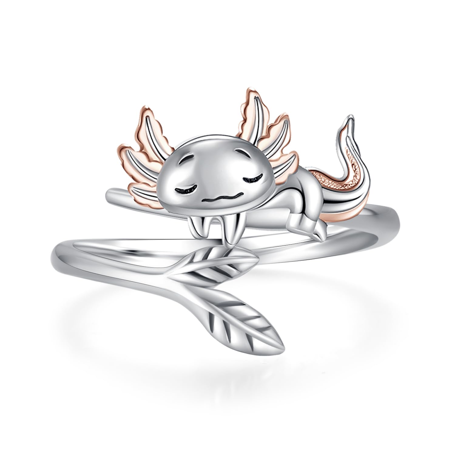 Axolotl Ring For Women Hypoallergenic 925 Sterling Silver Cute Mexican Animal Adjustable Open Ring Axolotl Jewelry Gifts