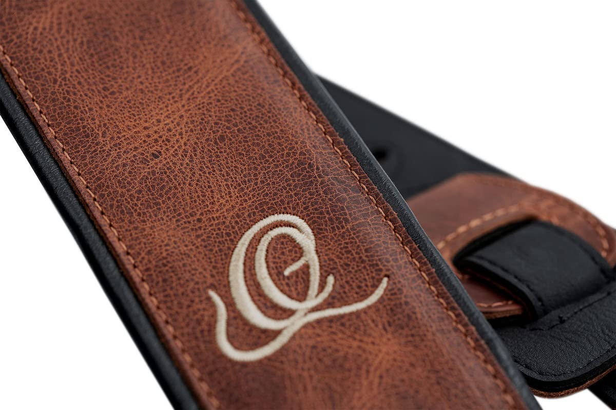 Ortega Guitars Tracolla per Chitarra Regolabile – Chitarra Acustica / Elettrica, Basso Acustico / Elettrico – Classic Series – Vera Pelle, Vintage Caramel (OSCL-5)
