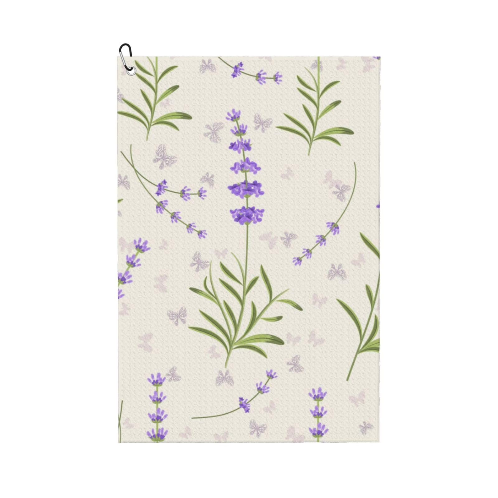 Hnnkloy Lavender Pattern, 16x24 in Portable Waffle Golf Towels with Carabiner Clip for Golf Bag