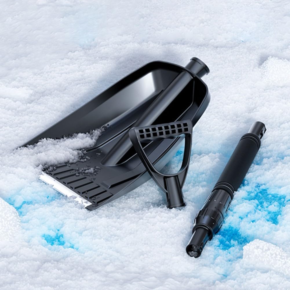 Pelle à neige rétractable pour voiture avec angle réglable, 71-86 cm extensible en aluminium et ABS avec poils à 3 rangées, noir