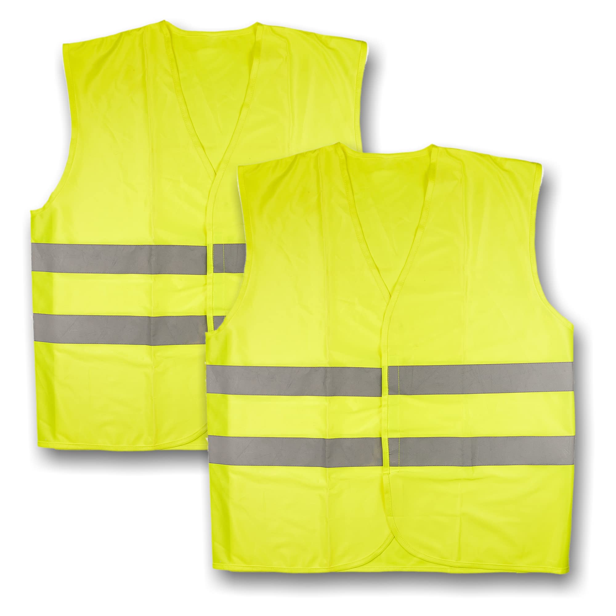 hitools 2 x High Visibility Vest EN ISO 20471 - Breakdown Vest, Safety Vest, Accident Vest, Vest - Neon Yellow & Reflective - Car, Truck - Pack of 2