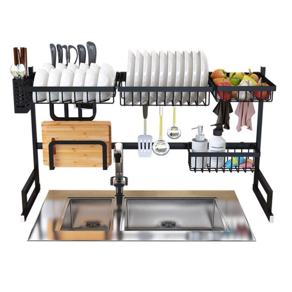 SaryEdge Dish Drainers Over The Sink Dish Drying Rack,Dish Drainer Shelf Stainless Steel 2 Tier Kitchen Organizer Storage Rack Over Sink Dish Rack For Organization Storage Space,